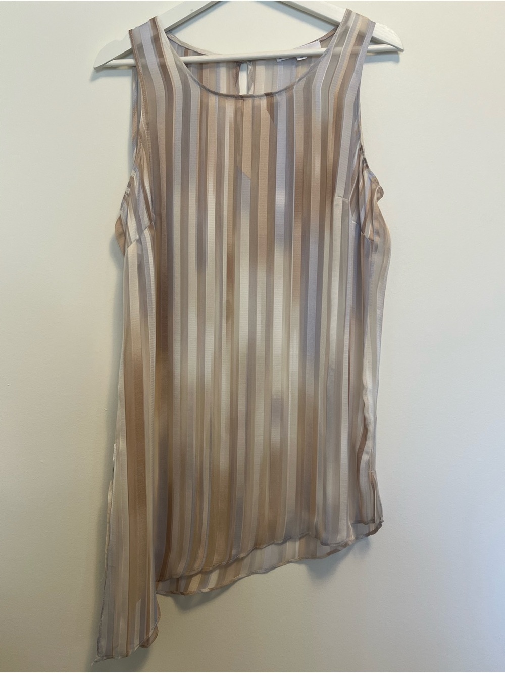 cleo Striped Sheer Asymmetrical Camisole - Cream, Tan